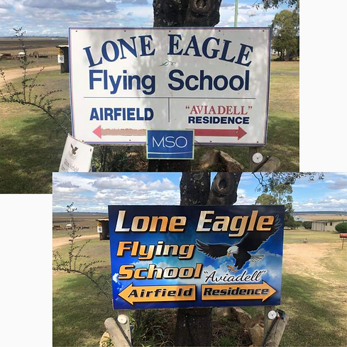 Lone Eagle Flying School front gate signs