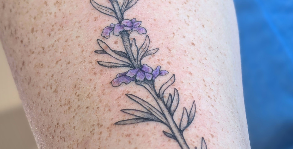 rosemary tattoo with touch of purple