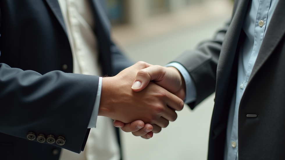 High angle view of two people shaking hands after a discussion