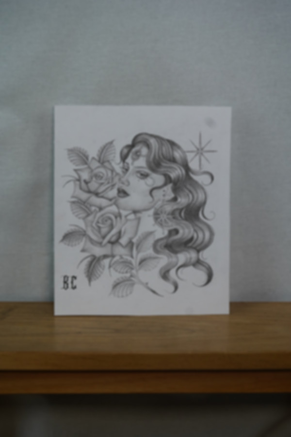 Original drawing lady head w/ roses