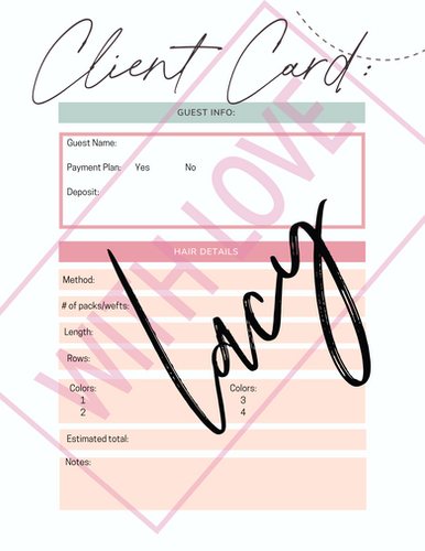 Client Card Or Chart Custom Client Card | Withlove, Lacy