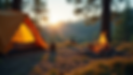 Camp tent and hikikng essentials in a mountain