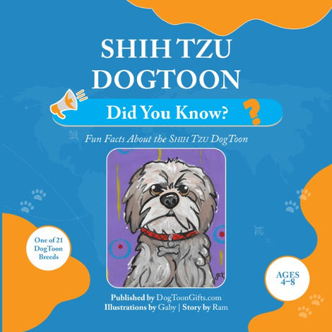 Children’s book cover titled “Shih Tzu DogToon: Did You Know?” featuring a cartoon Shih Tzu character on a blue background.