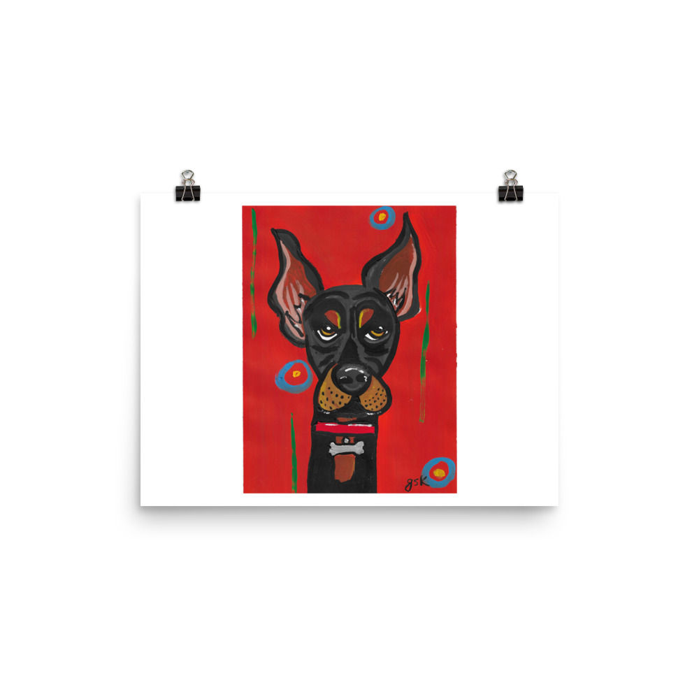 Doberman DogToon Art Print – Cartoon Dog Wall Art for Kids Room