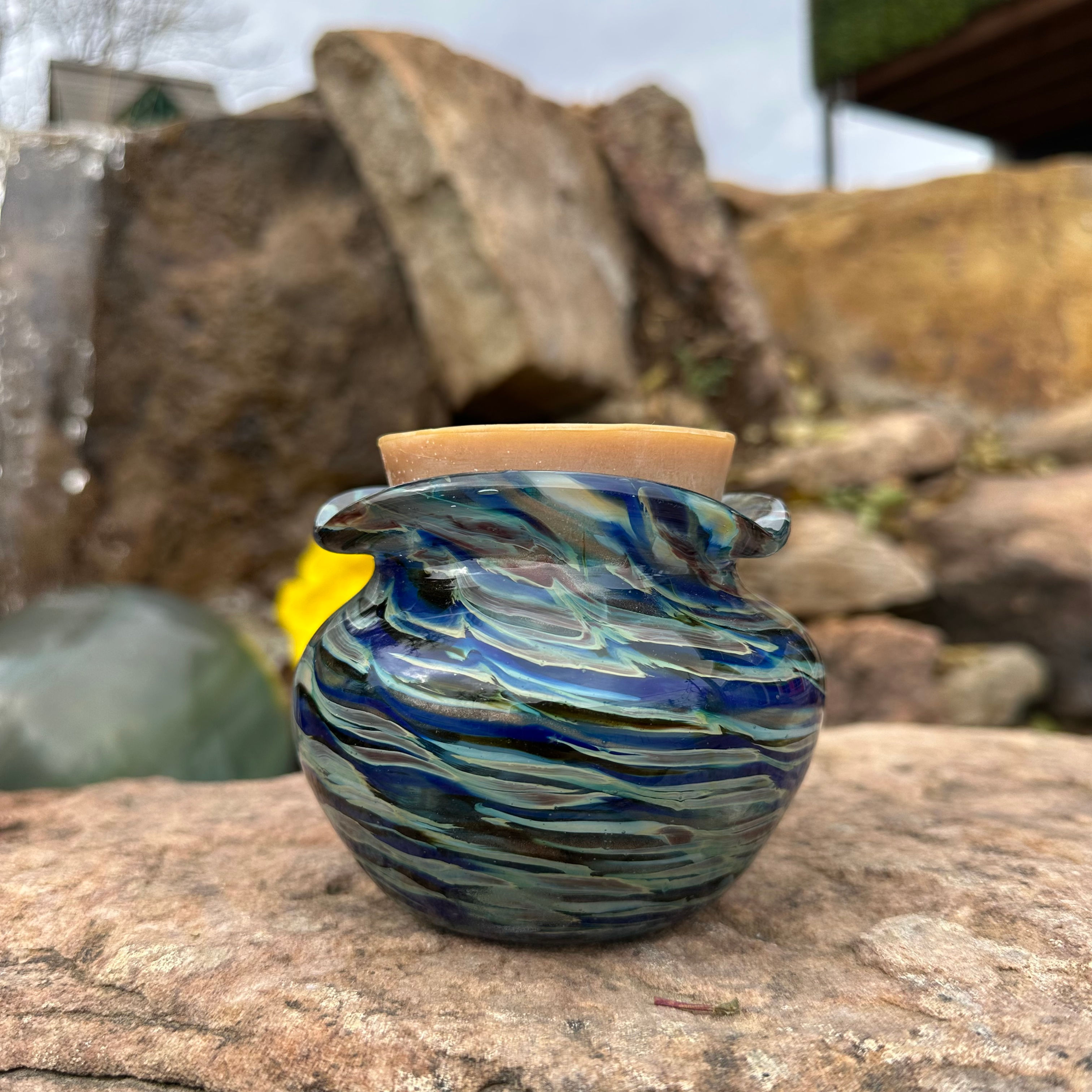 Blue Feathered Honey Jar