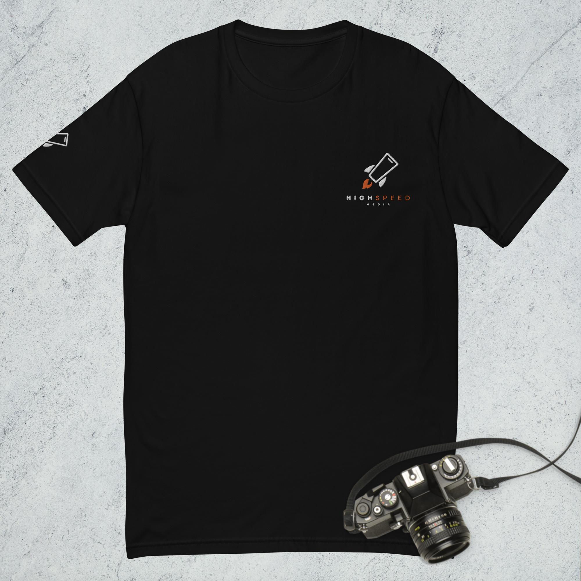 Black High Speed Media T-shirt with embroidered logo on left chest