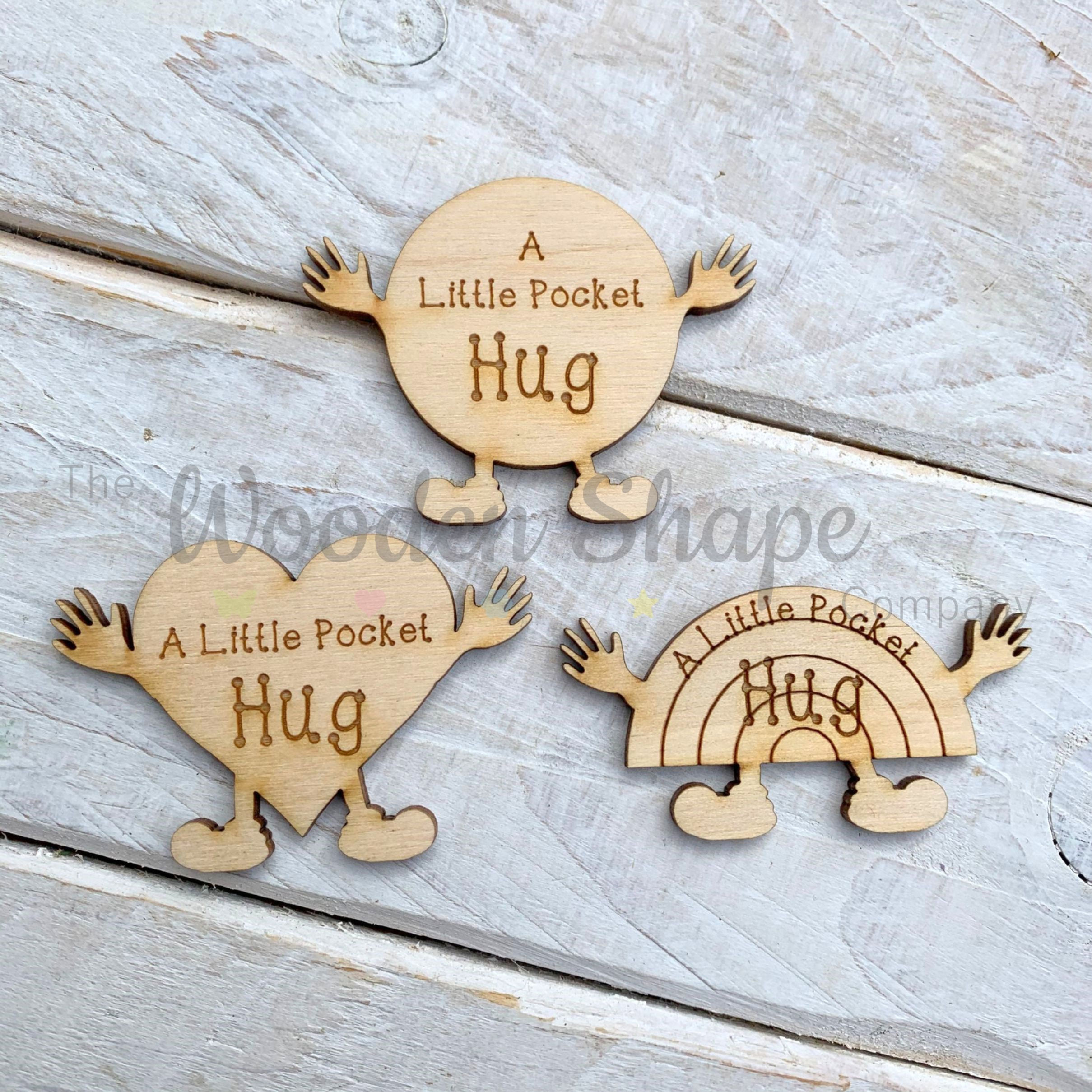 Plywood Engraved Little Pocket Hug 5 Pack