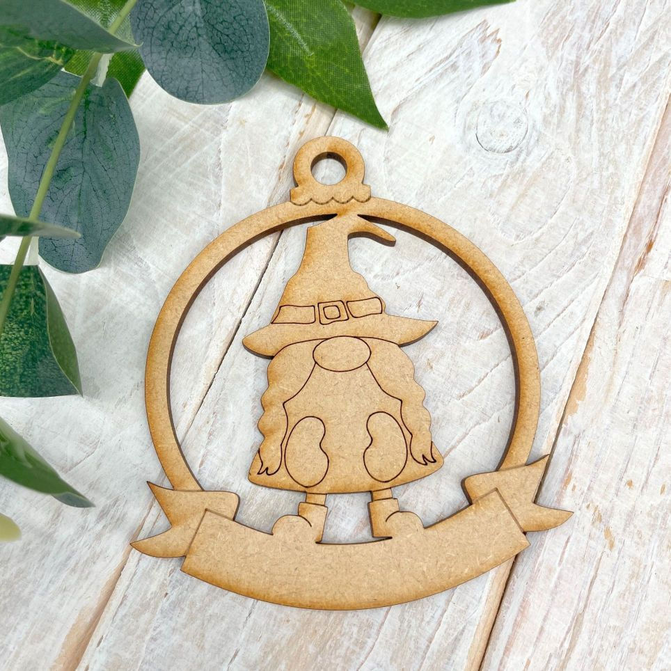 MDF Halloween Banner Bauble Gnome Witch