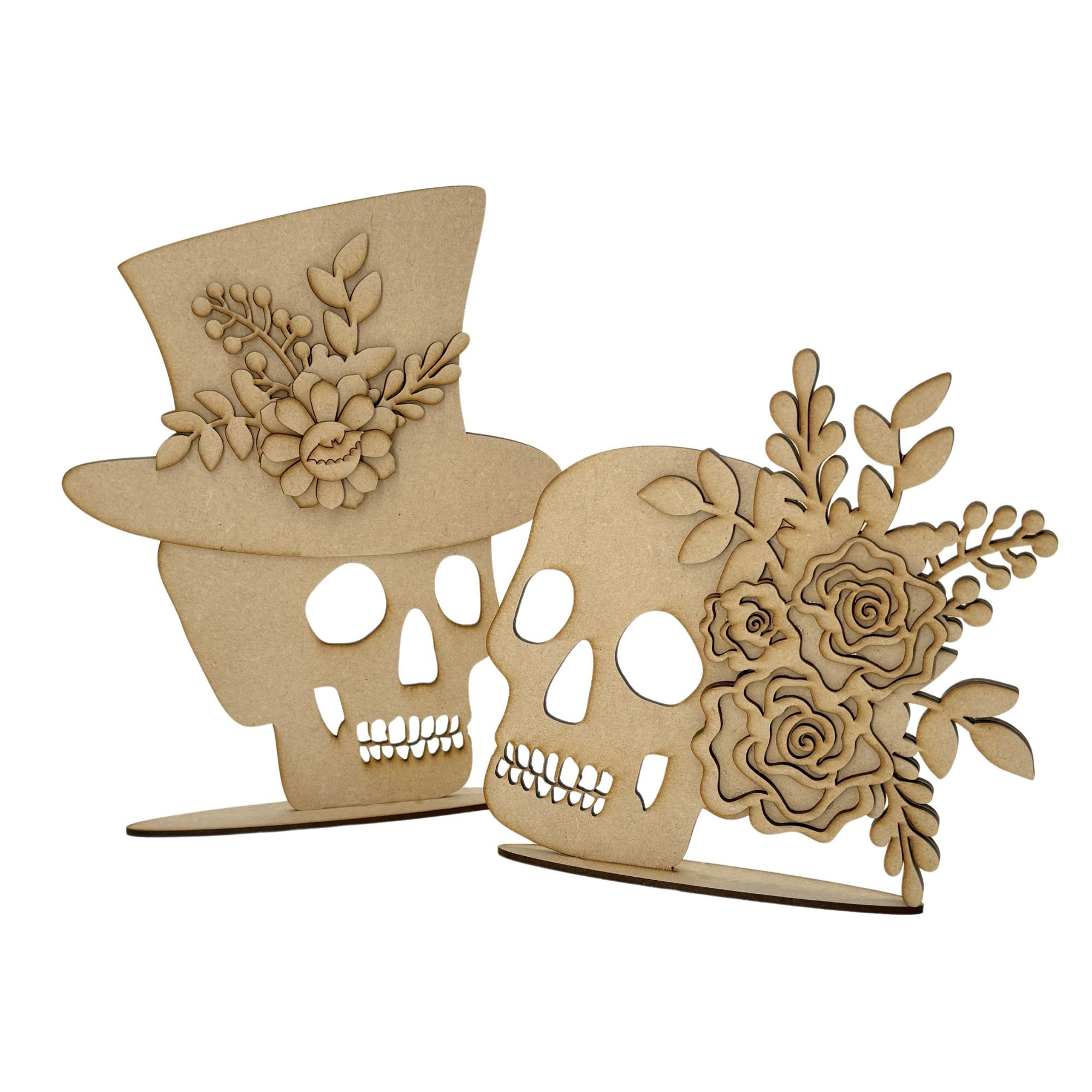 MDF Halloween Skull Couple Florals
