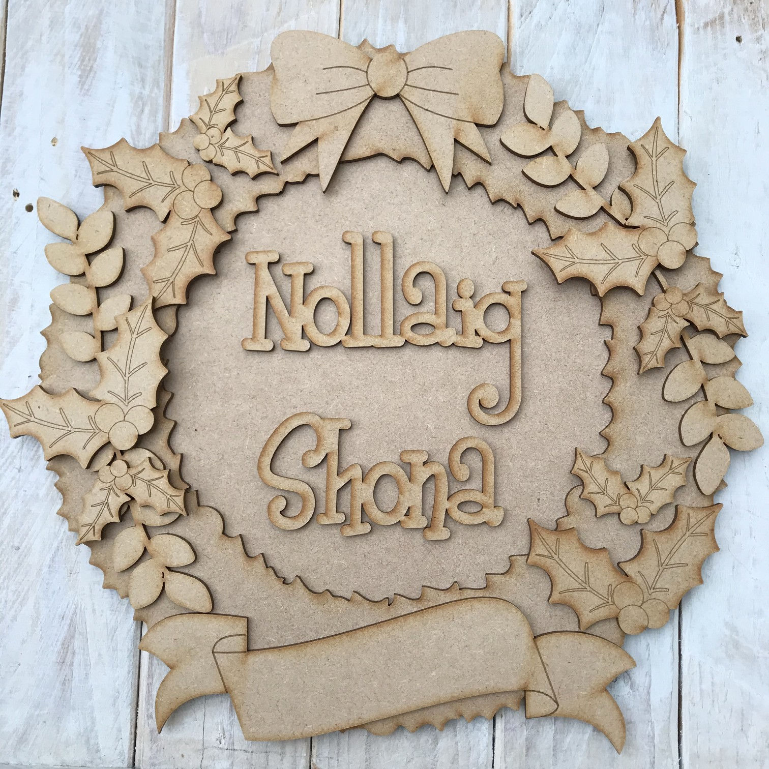 MDF Christmas Wreath Layered Kit Holly Nollaig Shona 30cm