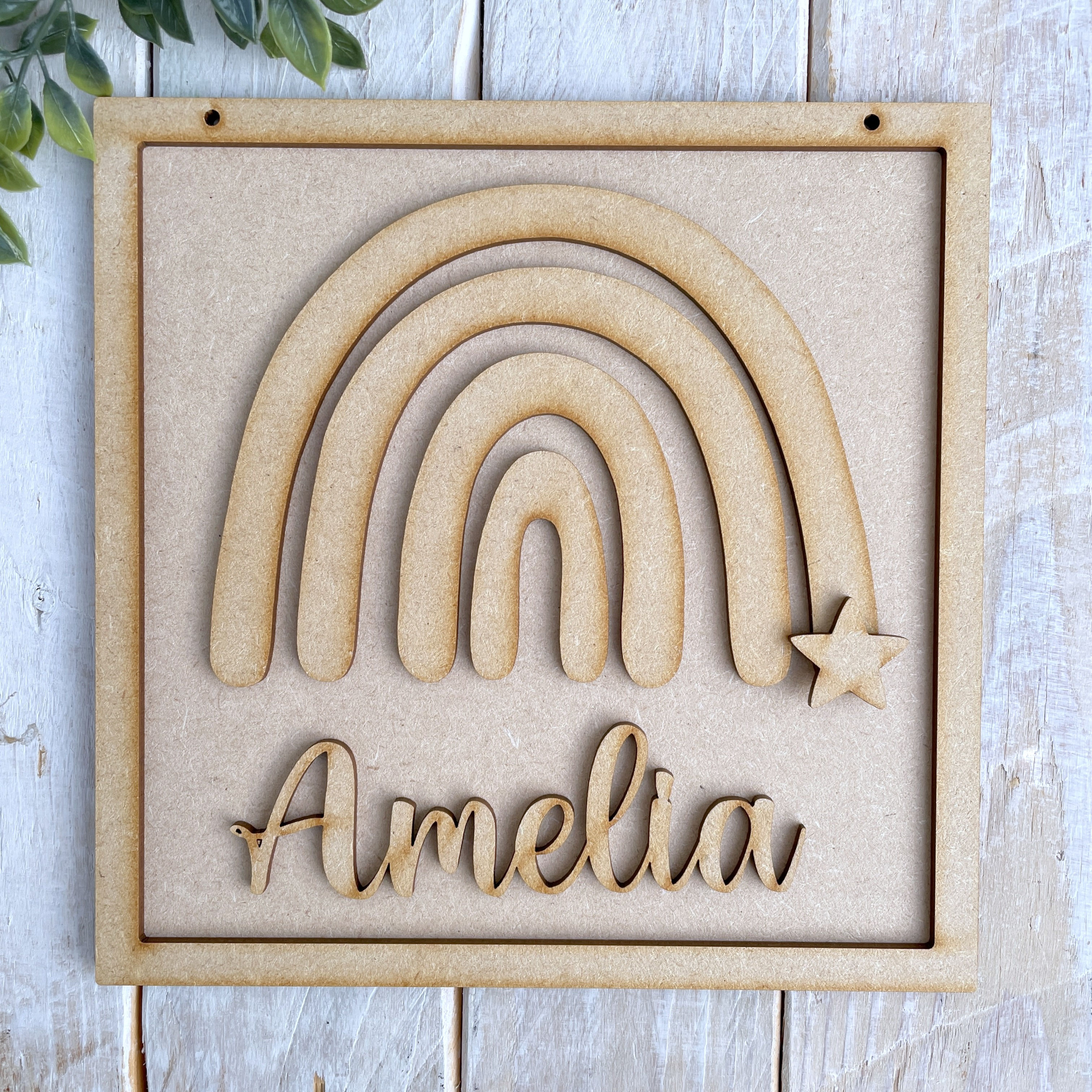 20cm Square Frame Sign with Rainbow & Name