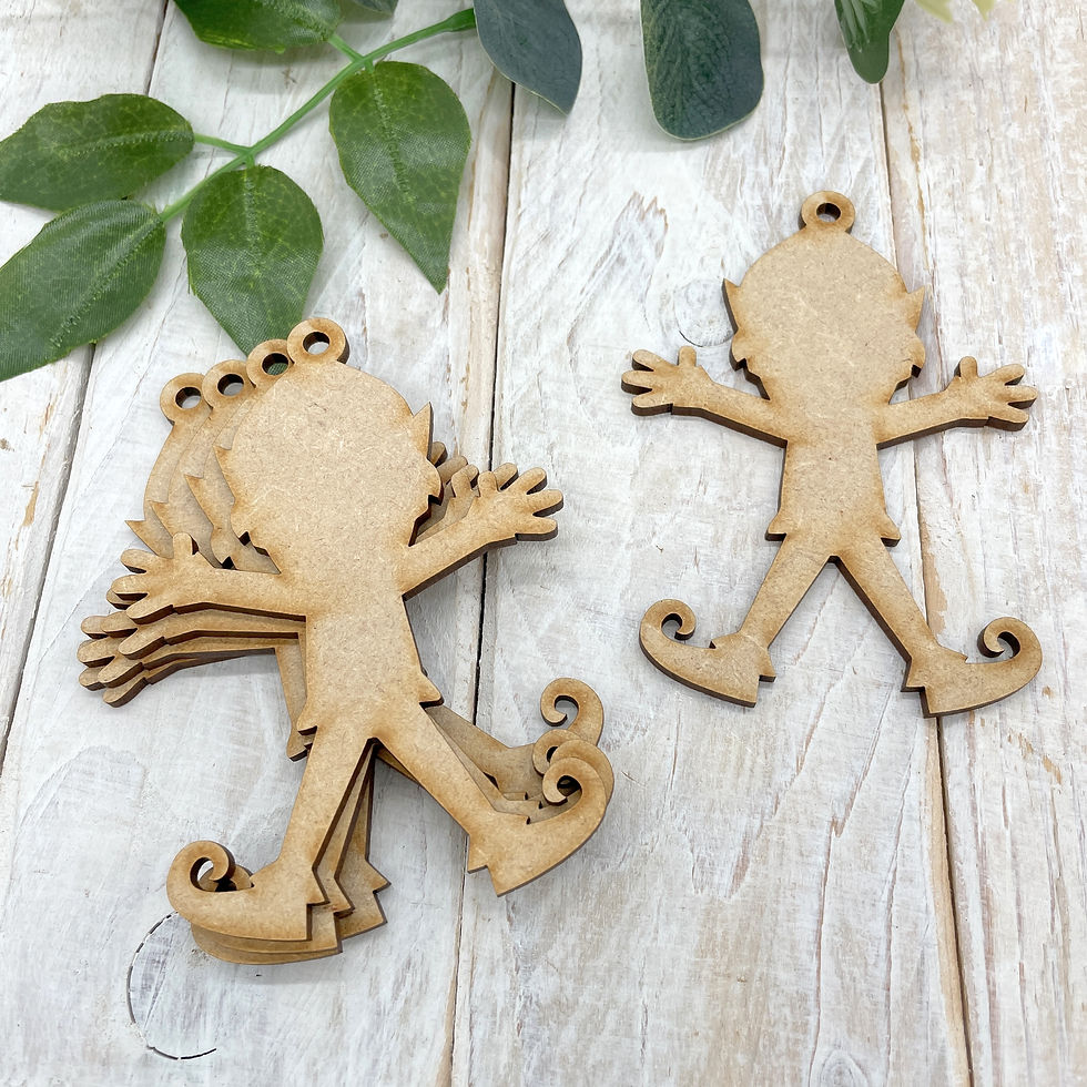 MDF Christmas Decoration with Hole 10cm 5 Pack Elf Plain
