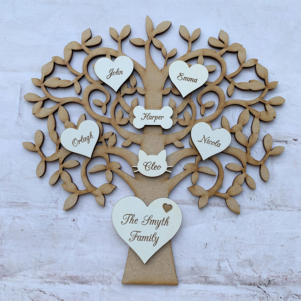 MDF Tree with Plywood Engraved Hearts White Script