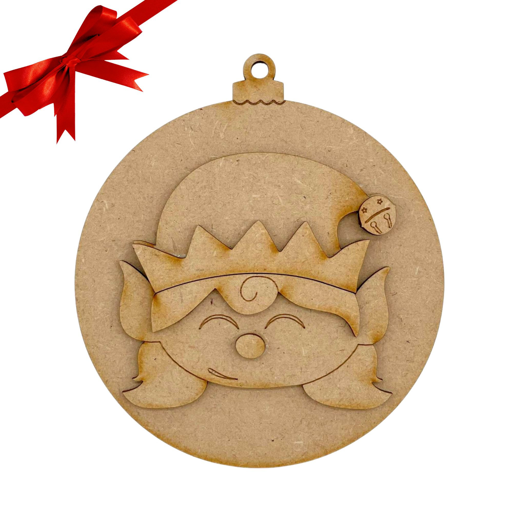 Clearance Elf Girl MDF Christmas Bauble Santa Character Theme