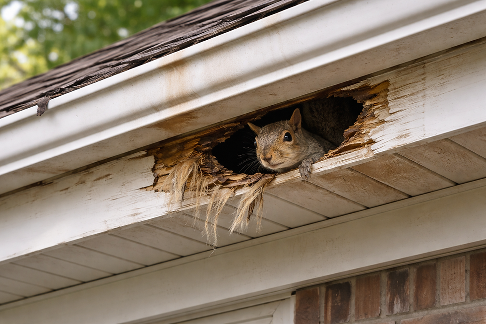 damaged soffit with squirrel 