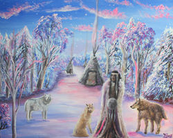Medicine Woman with Wolves in Winter