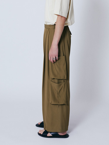 Open yy オリーブグリーン カーゴパンツ ゴムウエスト