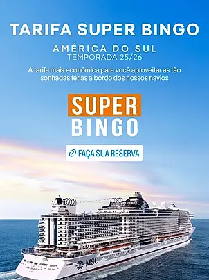 Aproveite a Tarifa Super Bingo, A tarifa mais econômica!!
Os melhores preços para você aproveitar as tão sonhadas férias!
Descubra roteiros incríveis rumo aos melhores destinos na temporada da América do Sul 2025/26.