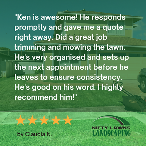 Ken from Nifty Lawns is awesome to work with your lawn care needs.