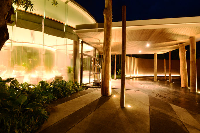 architectural landscape lighting walkway luxury home exterior Cambodia