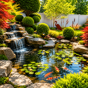 Premium koi pond with cascading waterfall