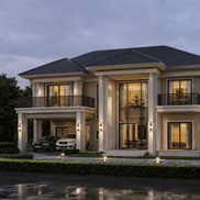 Contemporary villa exterior with modern architecture and elegant facade design