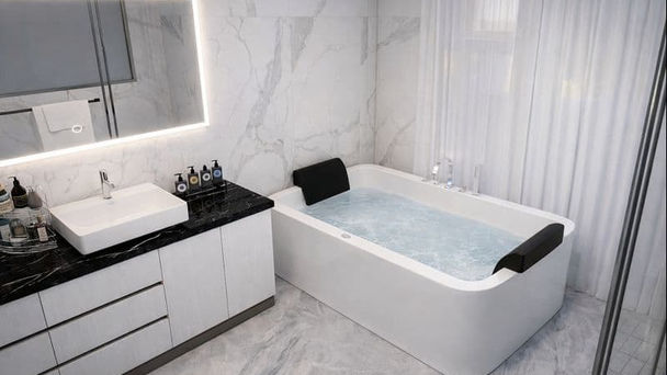 modern bathroom renovation in Phnom Penh with clean design and warm lighting