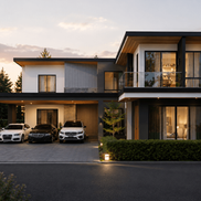Modern house exterior with minimalist architecture and contemporary facade design