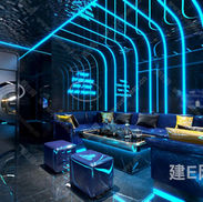 Modern luxury KTV VIP room design inspiration with blue LED lighting and premium seating.