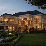 Classic luxury villa exterior with columns and elegant architectural details