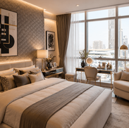 Contemporary condominium bedroom with modern interior design