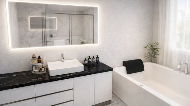 modern bathroom renovation in Phnom Penh with clean design and warm lighting