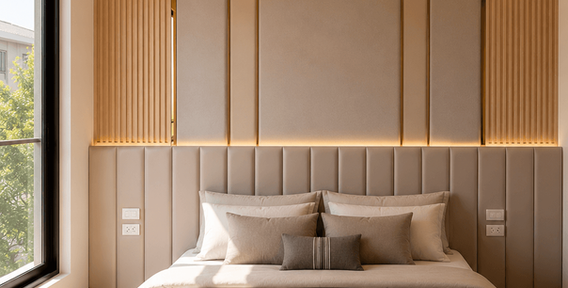 Custom geometric headboard wall design