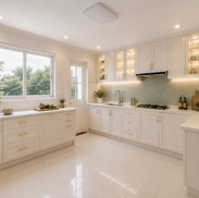 Modern luxury kitchen at Borey Okide featuring custom cabinetry, quartz countertops, integrated appliances, warm LED lighting, and contemporary interior design by SALA DECOR.