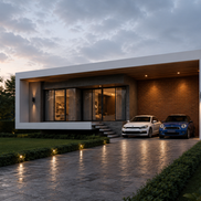 Modern villa with minimalist exterior design and contemporary architecture