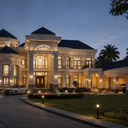 Classic luxury villa exterior with columns and elegant architectural details