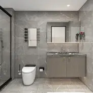 modern bathroom renovation in Phnom Penh with clean design and warm lighting