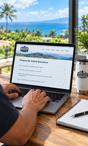 Homeowner reviewing frequently asked questions about building a house in Hawaii