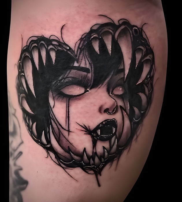 Neo traditional dark art KISS portrait tattoo Mindcrusher Tattoo Chicago North Side
