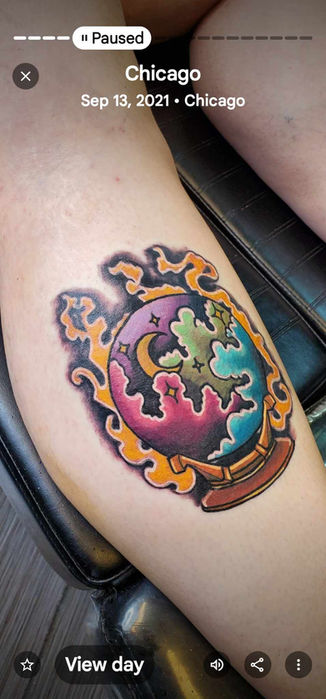 Vibrant color illustrative tattoo created by Kevin Owings at Darkstar Tattoo in Riverside.