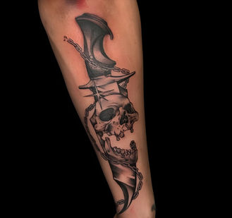 Black grey illustrative dark art tattoo Mindcrusher Tattoo Chicago North Side

