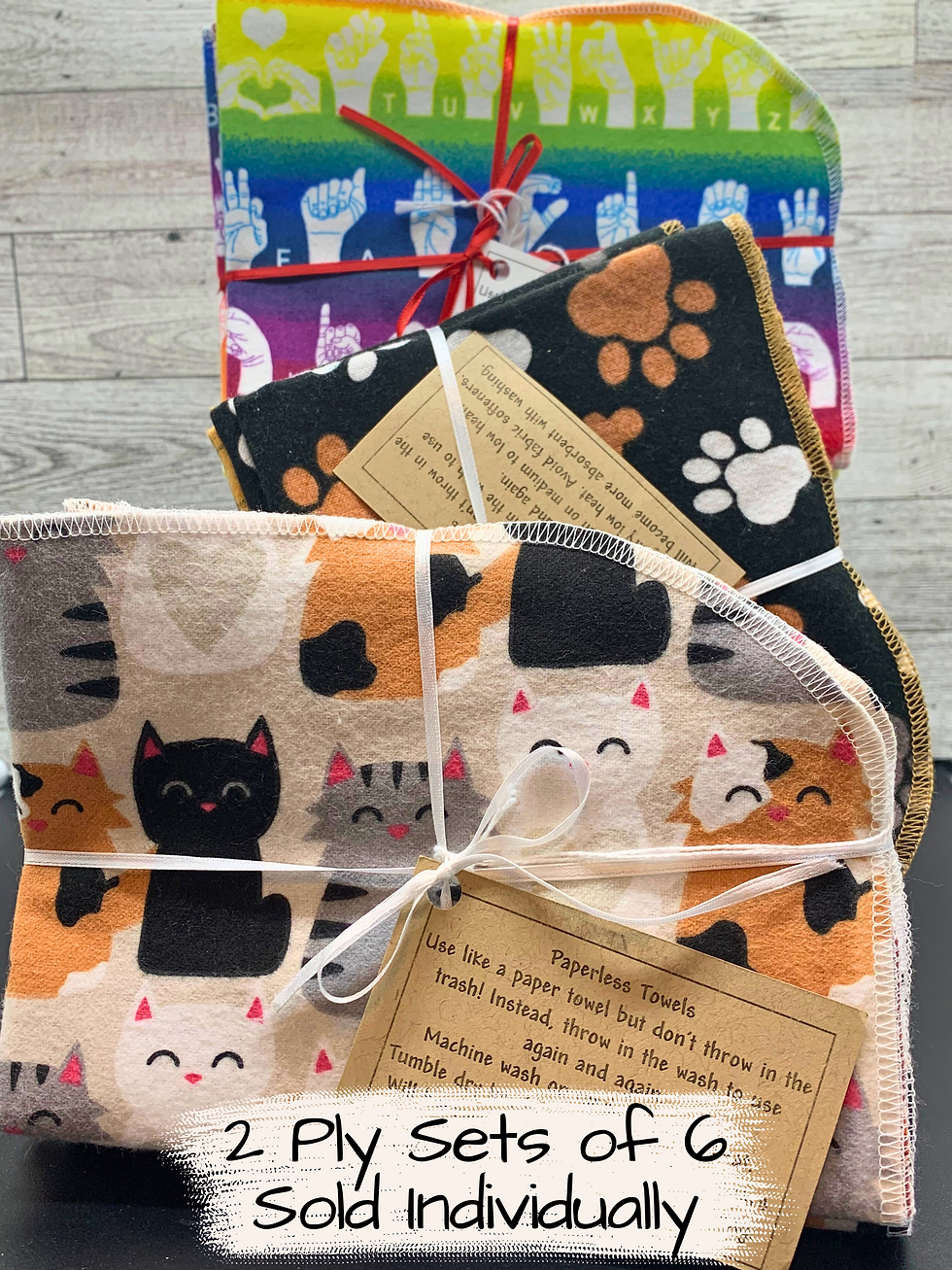 Paperless Towels: ASL, Paws, and Cats Designs 2 Ply Set of 6