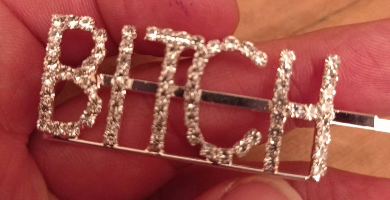 Thumbnail: BITCH Crystal Hair Slide Bobby Pin