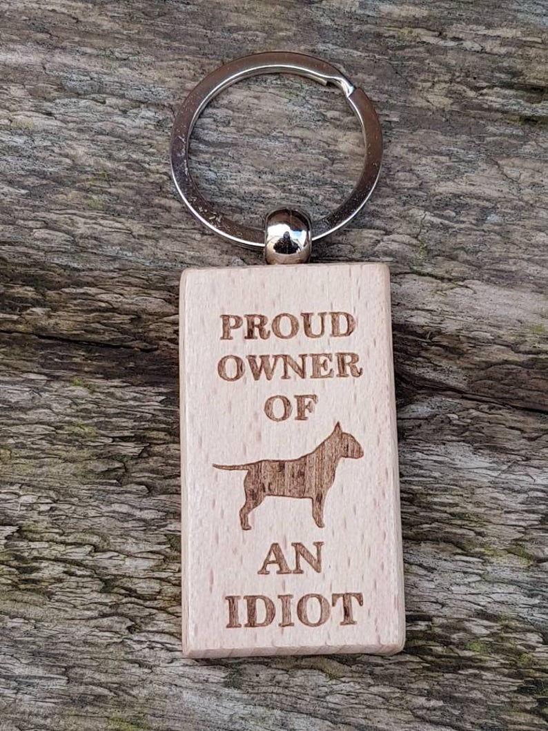 Thumbnail: English Bull Terrier IDIOT key ring