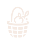 Icon of a basket filled with goods, in light peach color on a pale background