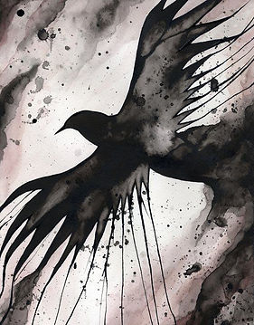 Ink splatter painting of a Raven.