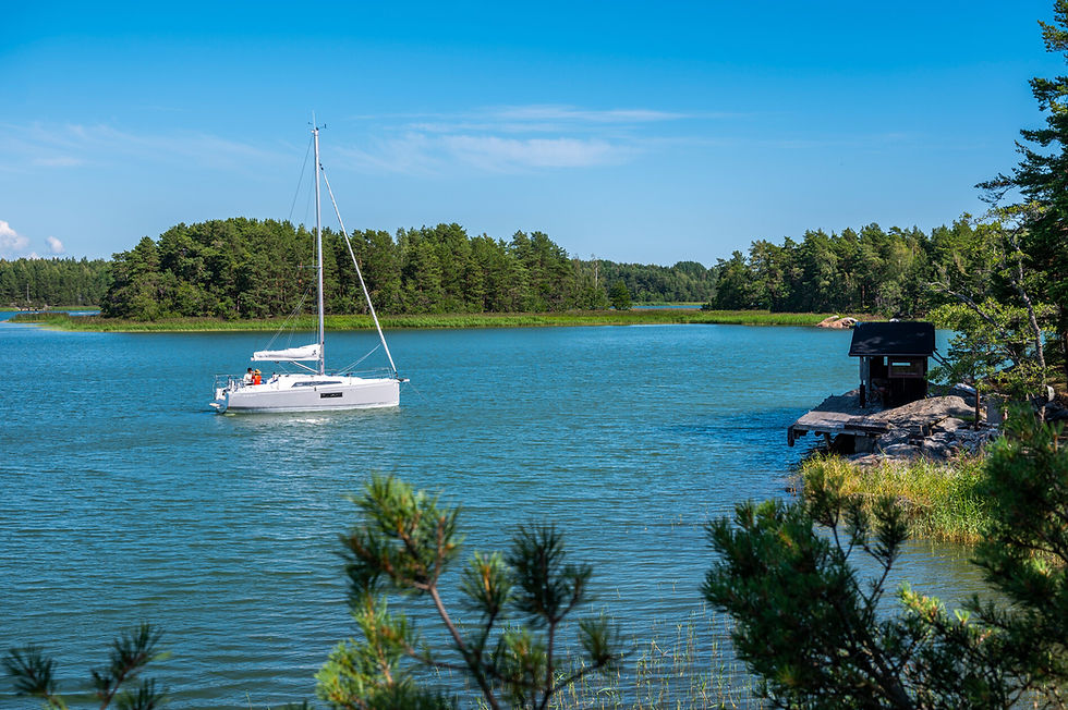 Wide angle view of a luxurious yacht sailing on serene waters