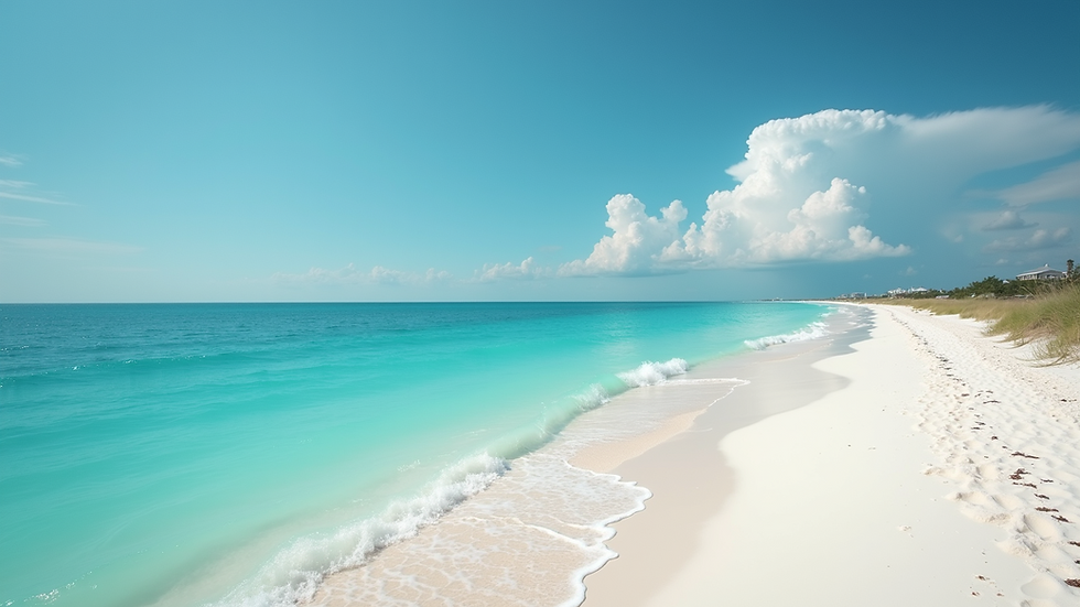 Wide angle view of the pristine waters and white sandy beaches of Destin