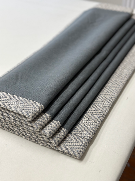 Made to measure roman blind with central panel, borders in chevron to all sides and bottom