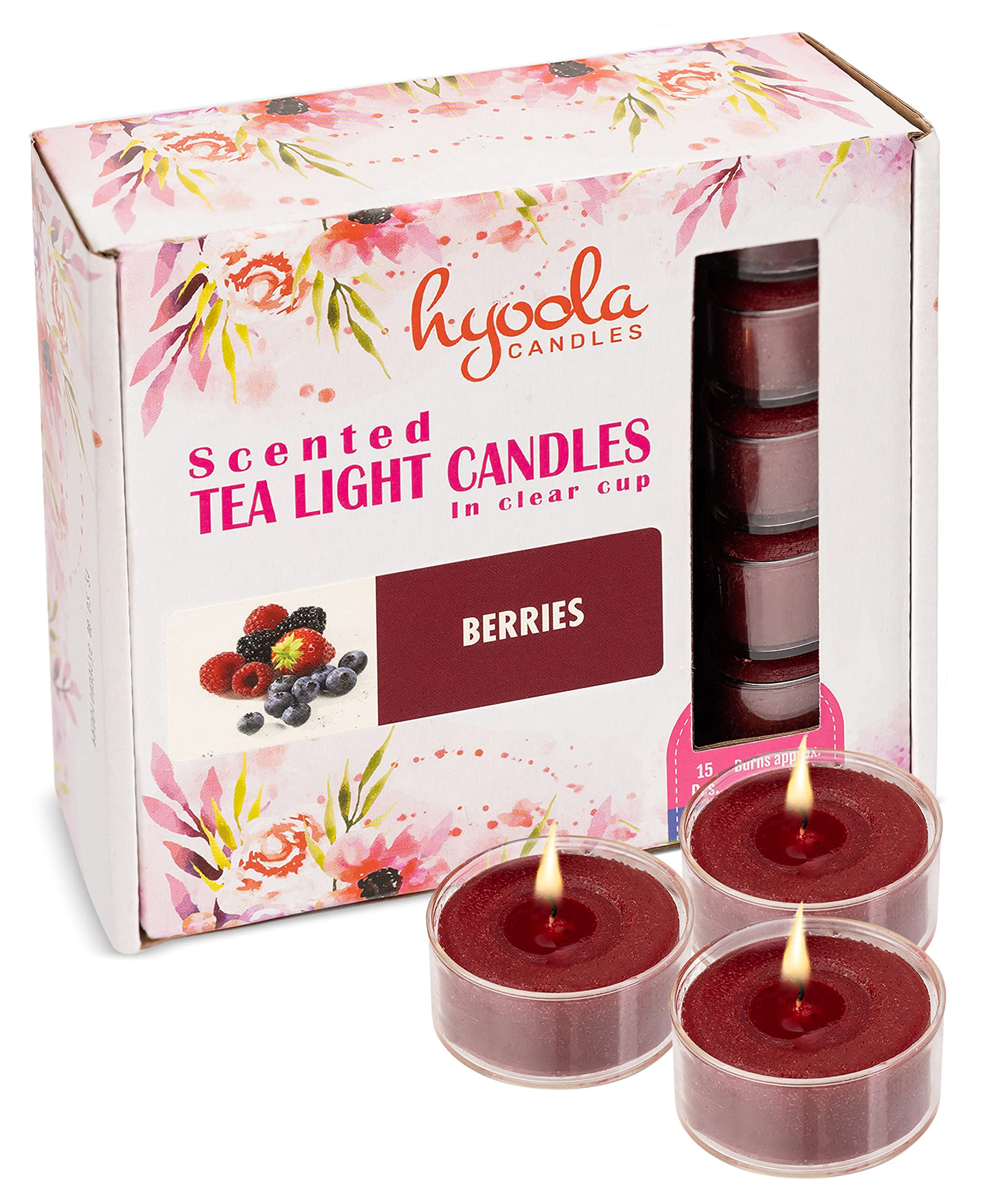 HYOOLA Scented Tealight Candles - Clear Cup - Berries Tealight Candles Scented -